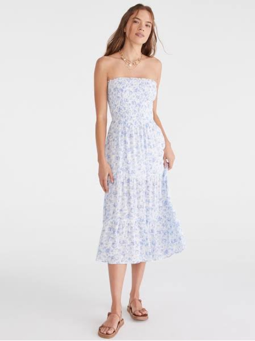 Aeropostale Blue Floral Strapless Maxi Dress